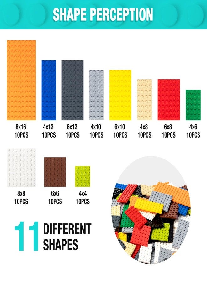 MANNIDOO 110 Pieces Classic Building Plates, 11 Sizes Small Baseplates Multipacks - Compatible with All Major Brands Building Pieces, Flat Platform Base for Moc Building, 12 Colors - Image 3